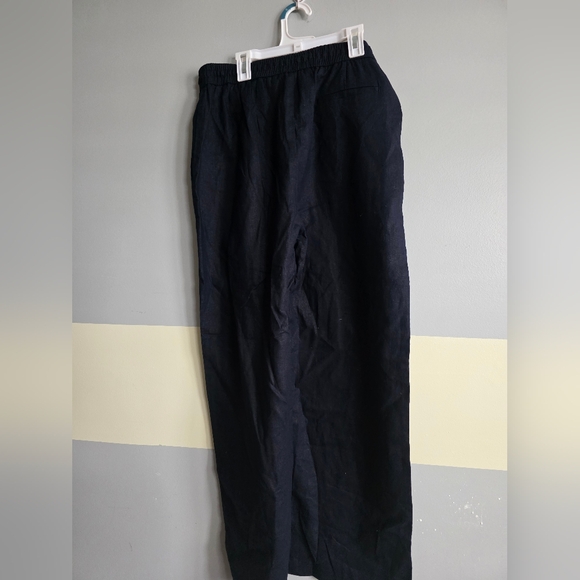 NWT Zara Womens Navy Linen Wideleg Pants Sz Large L - Picture 2 of 5